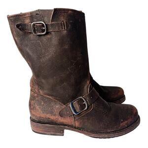 Frye Veronica Short Boots Womens sz 9 Brown Black Distressed Flat Engineer Biker